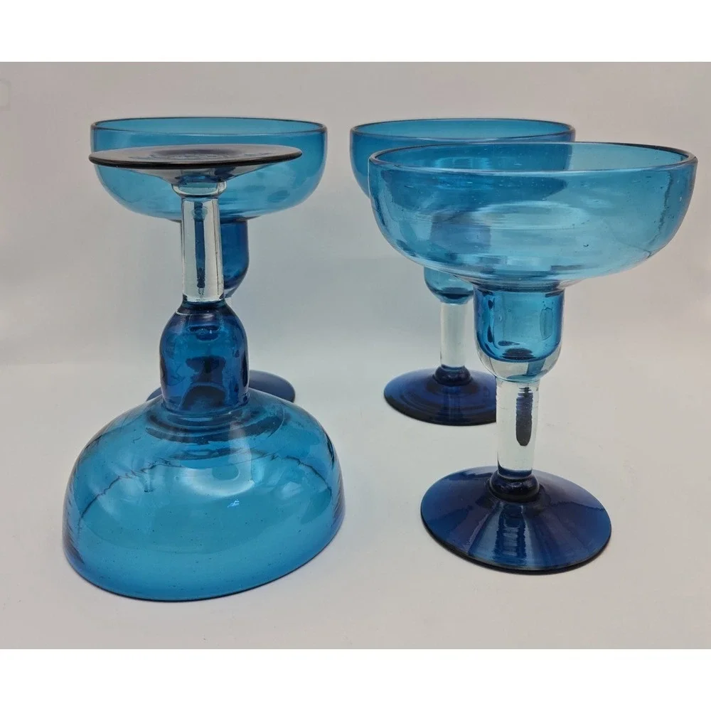 Margarita Glasses Hand-blown From Lead Free Sustainable Glass Turquoise And Blue